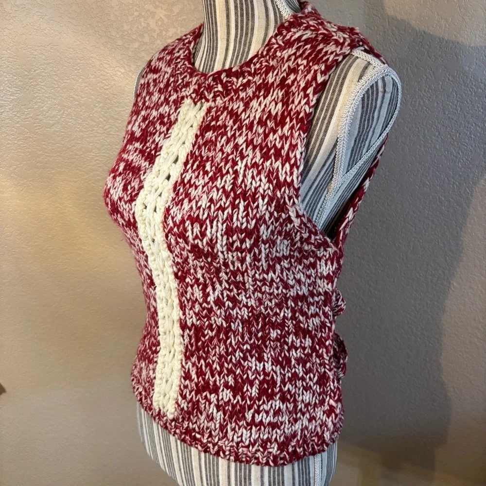 Vintage Sweater Vest Medium Klis Red Ivory Knit Sleeveless Sweater Made Italy